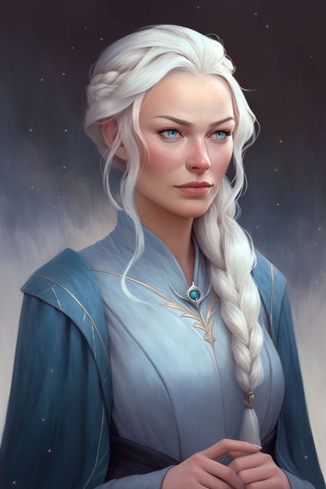 White Mage Female, Female Noble Character Art, White Hair Elf Female Art, Old Elf Woman, Older Female Character Inspiration, White Haired Female Character Art, Dnd Cleric Female Characters, White Haired Elf Female, Silver Hair Character