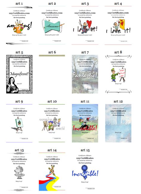 I recently stumbled upon the website 123 Certificates as I was preparing to make awards for our awards assembly at the end of the year. The site offers a wide variety of free art award templates for you to choose from, customize, and print. The best part is once you have created a template, you can just … Art Awards For Students, Art Class Gift Certificate, Seer Art, Art Award Certificate Templates, Award Templates Free, Kids Choice Awards Classroom, Best In Award Certificate, Classroom Awards Certificates, Free Printable Certificates