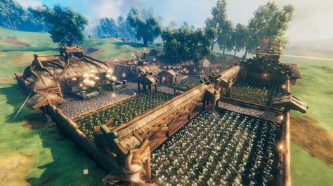 Valheim Garden Design, Valheim Base Layout, Valheim Farm Design, Valheim Garden, Valheim Farm, Ark Survival Evolved Tips, Valheim Builds, Viking House, Conan Exiles