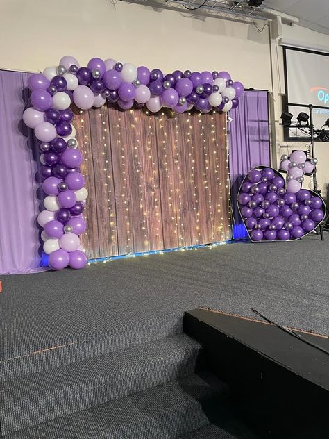 Balloon garland backdrop with fairy lights Purple Balloon Garland Backdrop, Backdrop With Fairy Lights, Balloon Garland Backdrop, Purple Backdrop, Purple Balloon, Garland Backdrops, Purple Balloons, Balloon Backdrop, Light Garland