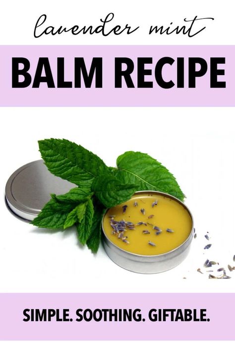 Lavender mint balm recipe! This plant based skin care salve is easy to make and is the perfect homemade gift idea for lavender lovers! Use this skin nourishing natural salve on your hands, body and even lips to promote healing and moisturize skin! Lavender Salve, Lemon Balm Essential Oil, Herbal Salve Recipes, Homemade Gift Idea, Herbal Skincare, Diy Lavender, Balm Recipe, Natural Skincare Recipes, Salve Recipes