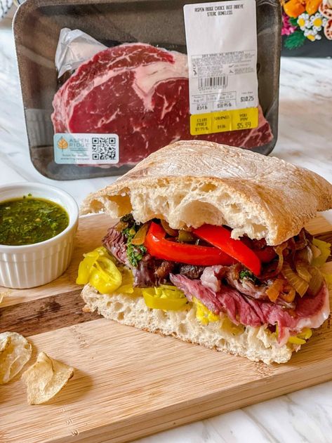 Ribeye Sandwich Recipe, Chimichurri Sandwich, Ribeye Sandwich, Chimichurri Steak, Hot Sandwiches, Ciabatta Roll, Ribeye Roast, Prepared Horseradish, Sliced Steak