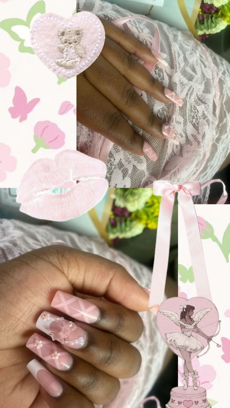 Pink nails Ballet Shoe Nails, Nails With Bows, Coquette Nail, Theme Nails, Ballet Nails, Ballet Shoe, Pink Coquette, Nails Design, Press On Nails