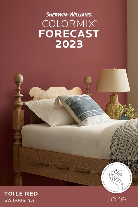 The Lore trend palette from the Sherwin-Williams 2023 Colormix® Forecast tells a story of time-honored traditions and passionate self-expression. Explore this inventive tapestry of deep darks, jolts of fiery yellow and orange, and an airy element of pretty pastel shades. #SWColormix #sherwinwilliams #sherwinwilliamspaint #interiordesigner #colorinspiration #paint #paintcolors #paintpalettes #colorpalettes #designinspiration #moderninteriors #moderndesign #interiordesign Popular Interior Paint Colors, Orange Paint Colors, Brown Paint Colors, Red Paint Colors, Yellow Paint Colors, Paint Trends, Trending Paint Colors, Sherwin Williams Colors, Bedroom Trends