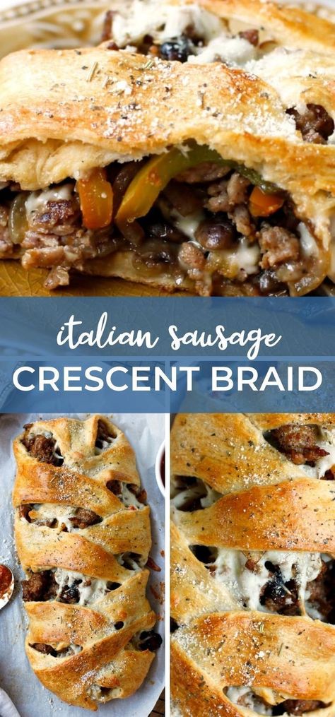 Sausage Finger Food, Crescent Braid, Sausage Crescent, Crossiant Recipes, Sausage Mozzarella, Sausage Crescents, Sausage Crescent Rolls, Crescent Roll Crust, Crescent Dough Sheet