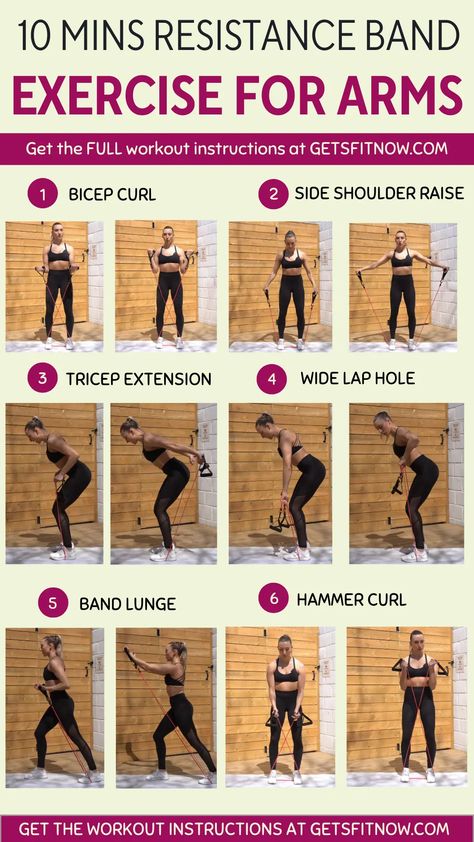 Best Resistance Band Exercises For Arms Band Exercises For Arms, Resistance Band Exercises For Arms, Exercises For Arms, Easy Arm Workout, Resistant Band Workouts, Resistance Band Arms, Resistance Band Arm Workout, Workout Instructions, Arm Toning Exercises