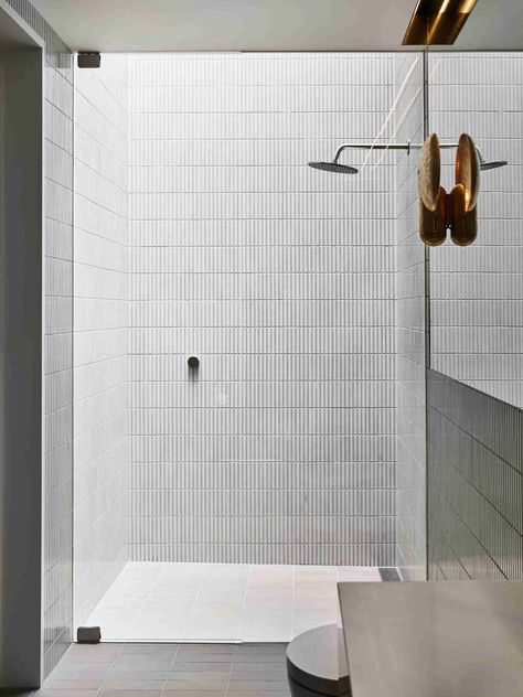 Stormtech tile strip drains at Split Home | Habitus Living Split Home, Linear Drain, Reclaimed Timber, Bathroom Interior, Sliding Doors, Kitchens Bathrooms, Stuff To Do, Bathroom Design, Tile Floor