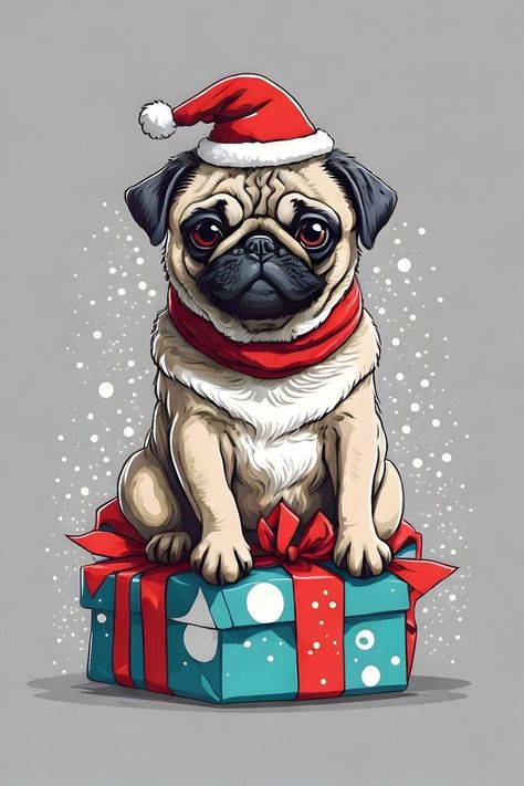 Pug Christmas Drawing, Family Christmas Photos With Dogs, Cute Family Christmas Photos, Captions For Dogs, Christmas Photos With Dogs, Sewing Projects For Dogs, Christmas For Dogs, Christmas Octopus, Christmas Decorations Drawings