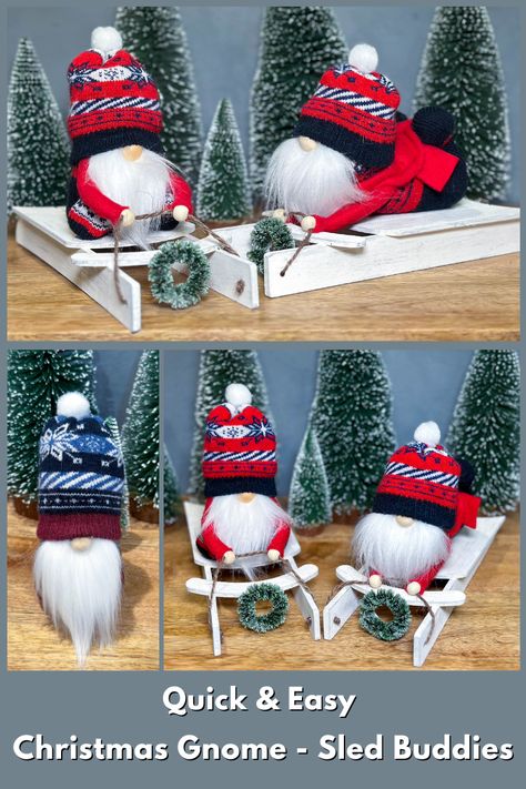 Christmas Gnomes - Sled Buddies Craft Fair Ideas, Gnome Crafts, Tea Cup Art, Gnome Tutorial, Wine Bottle Topper, Diy Santa, Diy Christmas Tree Ornaments, Gnomes Diy, Quick Crafts