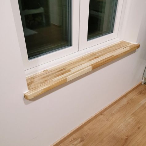 Basement Window Sill Ideas, Windowsill Shelf Diy, Window Sill Diy, Window Sill Ideas, Diy Window Sill, Exterior Window Sill, Wooden Window Sill, Wood Window Sill, Interior Window Sill