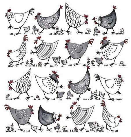 Black And White Chicken Painting, Hen And Chicks Tattoo, Painting Chickens, Easter Doodles, Chicken Greeting Cards, Black And White Chickens, Dogs Drawing, Bird Doodle, Chicken Drawing