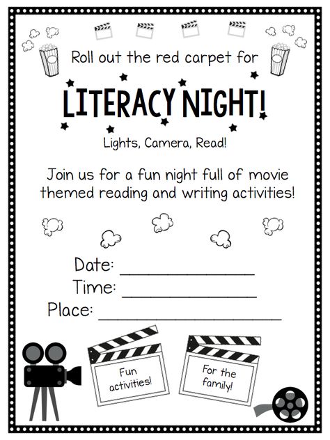 Roll Out the Red Carpet for Literacy Night, Movie Style! Literacy Night Themes, Family Literacy Night Activities, Literacy Night Activities, Intervention Teacher, Literacy Week, Family Literacy Night, Read A Thon, Reading Incentives, Reading Night