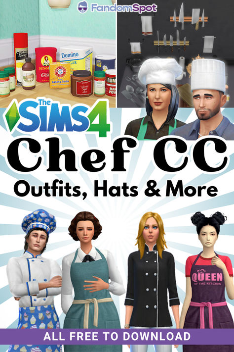 Sims 4 Chef Cc, Sims 4 Home Chef Hustle Cc, Sims 4 Apron Cc, Chef Aprons, Sims Clothes, Restaurant Uniforms, Chef Clothes, Los Sims, Aprons For Men