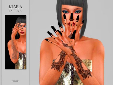 The Sims Resource - Kiara Tattoos N12 Sims 4 Henna, Sims 4 Cc Henna Tattoo, Sims 4 Cctattoos, Sims 4 Cc Simlish Tattoos, Sims Resource Tattoo, Sims 4 Occult Tattoo, Kawaii Choker, Kiwi Earrings, Sims 4 Tattoos