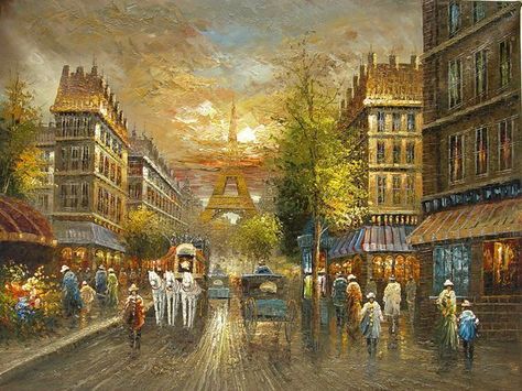 Found on Bing from www.ebay.com Eiffel Tower Art, Paris Painting, Street Painting, French Street, Paris Art, Buy Wall Art, Oil Painting Reproductions, Paris Street, Painting Reproductions