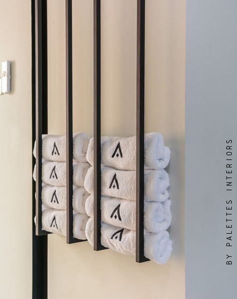 PALETTE INTERIORS on Instagram: "Customized towels steel RACK holds towels with LOGO embroidery ! We Design, Draw, Approve samples, Put in place! Project : Dynamic Fitness Gym Designed & Executed by PALETTES INTERIORS" Gym Rack Design, Gym Towel Storage, Lockers Design, Fit Bar, Gym Rack, Locker Designs, Steel Rack, Hotel Gym, Workout Room