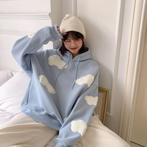 Cloud Sweatshirt, Thick Hoodies, Kawaii Sweatshirt, Kawaii Hoodie, Cloud Pattern, Winter Stil, Long Sleeve Tops Casual, Sweatshirt Women, Tops Casual