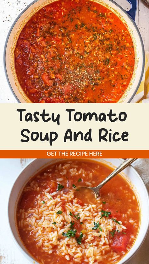 Indulge in a warm bowl of comforting tomato soup and rice, a classic duo perfect for chilly days. This hearty combination will satisfy your cravings and provide the ultimate cozy meal experience. Whether you're looking for a quick lunch or a wholesome dinner option, tomato soup and rice are sure to hit the spot. Elevate this traditional dish with your favorite spices or add some extra veggies for a nutritious twist. Try this delicious recipe today and enjoy the delightful flavors of homemade goo Tomato And Rice Soup Recipe, Tomato Rice Soup, Easy Tomato Soup Recipe, Gumbo Soup, Tomato Soup Easy, Rice Soup Recipes, Tomato Soup Homemade, Canned Tomato Soup, Tomato Rice