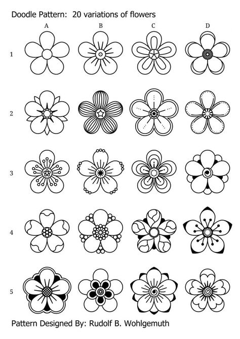 Flower Simple Design, Pattern Art Flower, Zentangle Tattoo Ideas, Zentangle Journal Ideas, Flower Zentangle Art, Doodle Art Flowers Zentangle Patterns, Zendoodle Art Flower, Zen Doodle Flowers, Zentangle Mandala Patterns