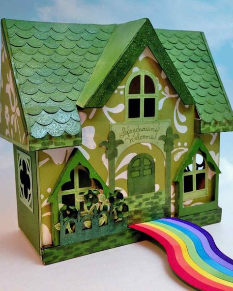 Your Leprechaun Traps | Martha Stewart Leprechaun House, Fete Saint Patrick, St Patricks Crafts, Leprechaun Trap, Ornamental Cabbage, Diy Rainbow, St Patrick's Day Decorations, Paper House, Glitter Houses