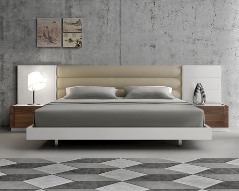 Lacquered Extravagant Leather Modern Platform Bed with Long Panels - Click Image to Close बेडरूम डिजाइन, Queen Sized Bedroom Sets, King Size Bedroom Sets, Letto King Size, Queen Sized Bedroom, Platform Bedroom Sets, King Sized Bedroom, Contemporary Bedroom Furniture, Modern Headboard