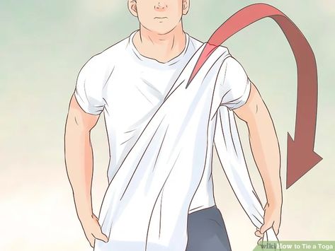 4 Ways to Tie a Toga - wikiHow Julius Ceaser Costume, How To Tie A Toga, Mens Toga Costume, How To Make A Toga, Costume Halloween Homme, Toga Costume Diy, Toga Party Costume, Zeus Costume, Diy Toga