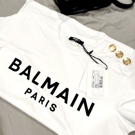 Balmain Logo t shirt Balmain Shirt, Balmain Logo, Balmain Paris, Logo T, Clean Cut, Gold Buttons, Logo T Shirt, Tshirt Logo, Nike Jacket