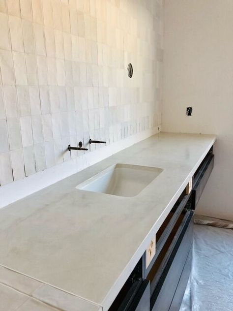 Cement Kitchen, Micro Cement, Bath Tile, Bath Tiles, Kitchen Solutions, Bathroom Countertop, Wall Board, Fixer Upper, Kitchen Countertops