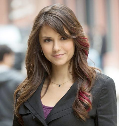 Nina Dobrev's Pink Highlights In 'Vampire Diaries' -- Get The Look Nina Dobrev Hair, Pink Streaks, Red Streaks, Different Hair Colors, Pink Highlights, Elena Gilbert, Nina Dobrev, Hair Dos, Ombre Hair