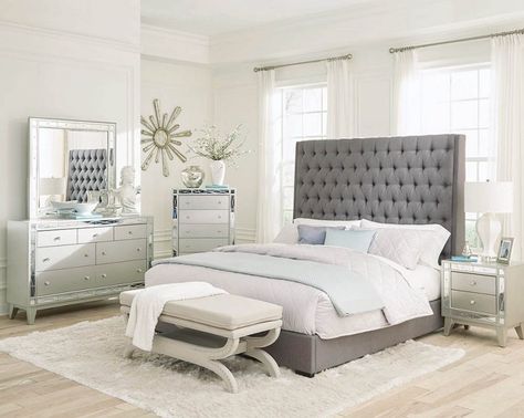 Styled Bed, Button Tufted Bed, California King Bedroom Sets, 5 Piece Bedroom Set, High Headboard, Eastern King Bed, Upholstered Bedroom, Bedroom Upgrade, Tufted Bed