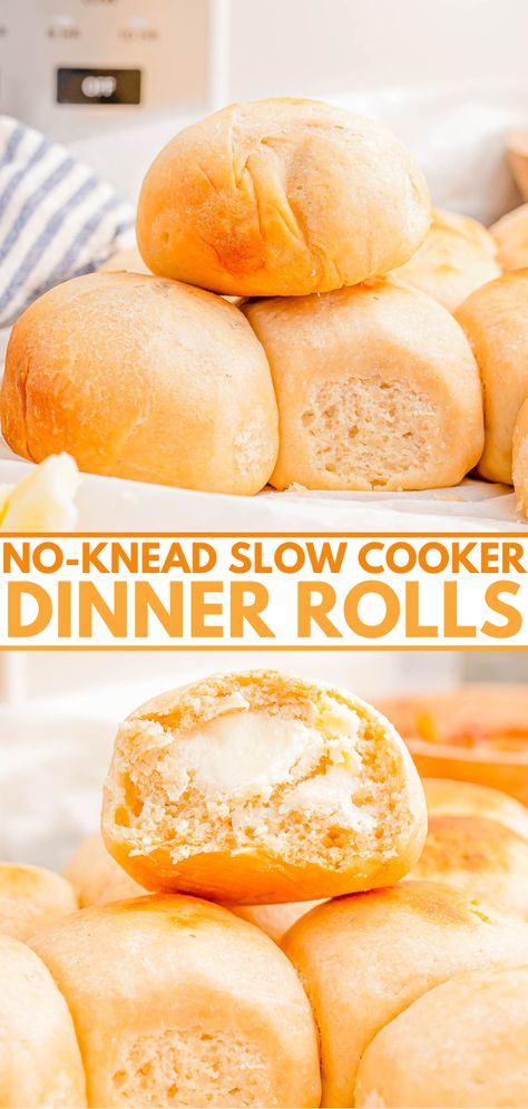 No-Knead Slow Cooker Dinner Rolls - Averie Cooks Crock Pot Rolls, Dinner Roll Recipe, Rolls From Scratch, Averie Cooks, Dinner Roll, Homemade Rolls, Easy Rolls, Homemade Dinner Rolls, Dinner Rolls Recipe