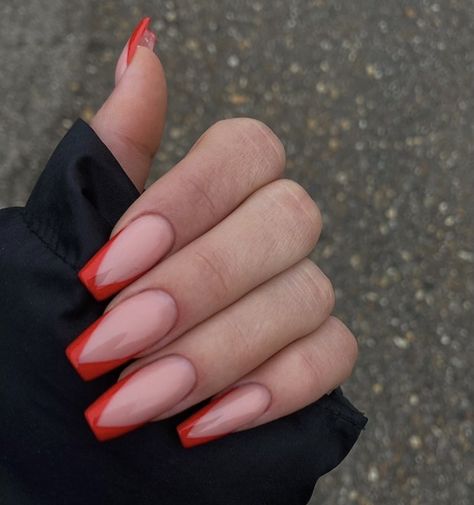 Red Tip Nails, Minimal Nails, Classic Nails, Ballerina Nails, Summer Acrylic Nails, Nails Desing, Elegant Nails, Fire Nails, Classy Nails