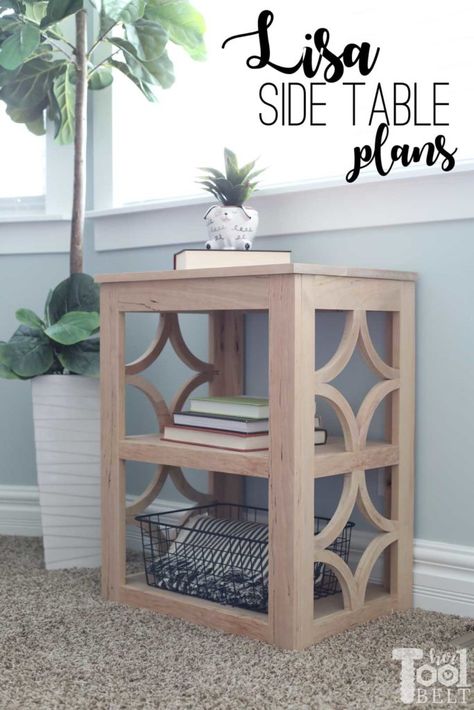 Build a cute little side table with diamond side detail. Cute Side Table, Painted End Tables, Family Room Furniture, Diy Side Table, Diy Nightstand, Diy End Tables, Side Tables Bedroom, Small Side Table, Tool Belt