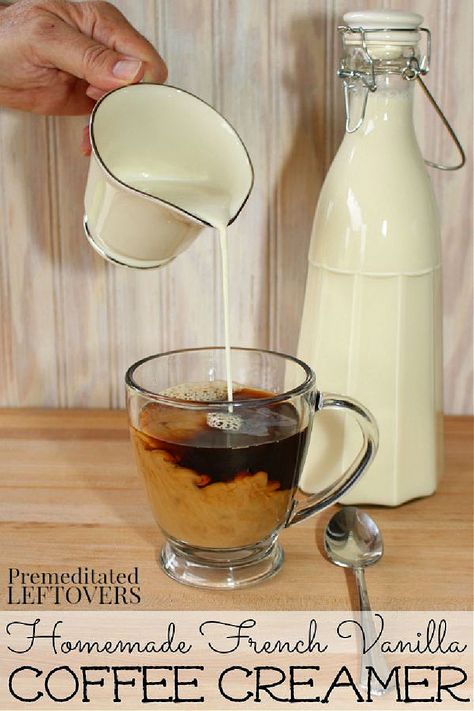 A Quick and Easy French Vanilla Coffee Creamer Recipe that you can make at home. This is a frugal option to purchasing processed creamer. Just 3 ingredients! French Vanilla Coffee Recipe, Homemade French Vanilla Coffee Creamer, French Vanilla Coffee Creamer, French Vanilla Creamer, Vanilla Coffee Creamer, French Vanilla Coffee, Coffee Creamer Recipe, Creamer Recipe, Vanilla Coffee