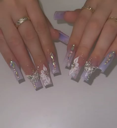 Quince Nails, Quinceanera Nails, Nails Artist, Purple Acrylic Nails, Lilac Nails, Lavender Nails, Blue Acrylic Nails, Girly Acrylic Nails, Pretty Gel Nails