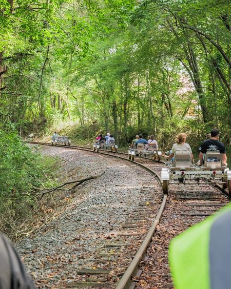 Embark on a new and exciting journey through the Blue Ridge Countryside aboard a custom-built, four-person electric Railbike! Blue Ridge Scenic Railway, Travel Georgia, Walking Map, Blue Ridge Georgia, Blue Ridge Ga, Scenic Railroads, Georgia Travel, Rail Car, Mountain Travel