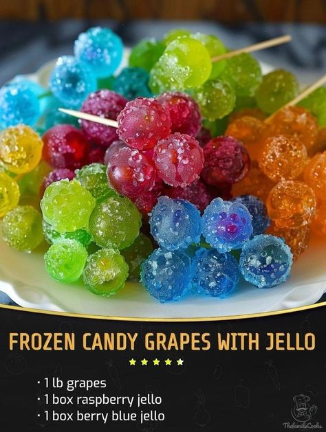 Grapes With Jello, Frozen Candy Grapes, Sour Candy Recipe, Candied Grapes Recipe, Candied Fruit Recipes, Raspberry Jello, Candy Grapes, Jello Recipe, Hard Candy Recipes