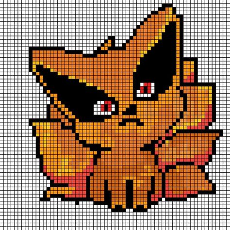 Anime Pixel Art Naruto, Pixel Art Manga, Naruto Uzumaki Kurama, Pixel Art Dragon, Kawaii Cross Stitch, Anime Pixel, Kurama Naruto, Graph Paper Drawings, Pixel Drawing