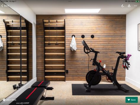 Aesthetic Home Gym, Home Gym Basement, Wood Feature Wall, Exercise Room, Gym Room At Home, Gym Interior, Home Gym Design, Gym Room, Gym Decor