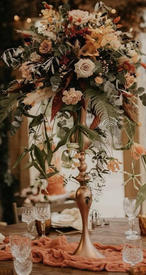 Event Floral Centerpieces, Terracotta Fall Wedding Florals, Navy Blue And Rust Wedding Centerpieces, Fall Wedding Table Arrangements, Fall Flower Centerpieces Wedding, Fall Wedding Reception Centerpieces, Terracotta Wedding Centerpieces, Wedding Fall Centerpieces, Autumn Wedding Centerpieces