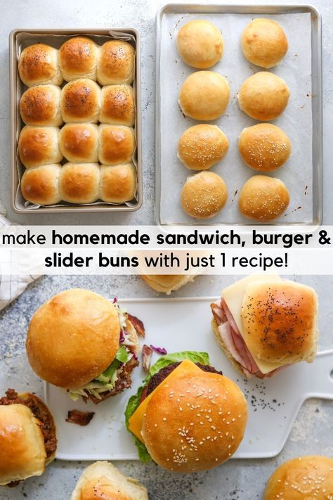 Slider Bread Recipe, Rolls Recipes Homemade, Slider Buns Recipe, Homemade Slider Buns, Sandwich Rolls Recipe, Sandwich Buns Recipe, Sandwich Roll Recipe, Homemade Sliders, Homemade Burger Buns