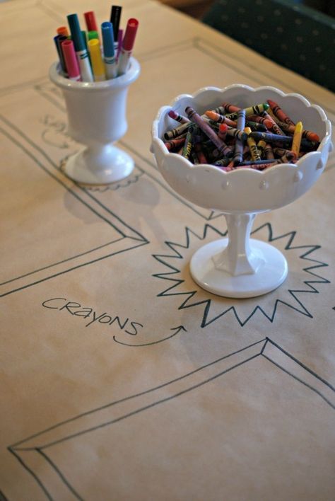 Forgo the fancy tablecloth and put down butcher paper instead. | 27 Impossibly Fun Ways To Entertain Kids At Your Wedding Kids Table Wedding, Wedding Activities, Kids Table, Wedding Entertainment, Butcher Paper, Kid Table, Wedding With Kids, Kids Entertainment, Here Comes The Bride