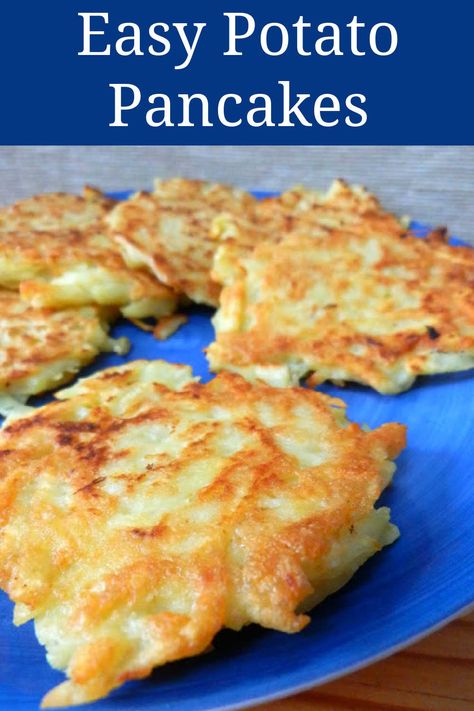 Potato Pancakes Recipe – Easy Potato Pancakes with shredded potato – with gluten free option too. Potato Patties Shredded, Polish Potato Pancakes Shredded, Shredded Potato Pancakes, Potato Pankaces, How To Make Potato Pancakes, Potato Pancakes From Frozen Hashbrowns, Shredded Potatoes Recipes Breakfast, Shredded Potatoes Recipes, Potato Pancakes Shredded