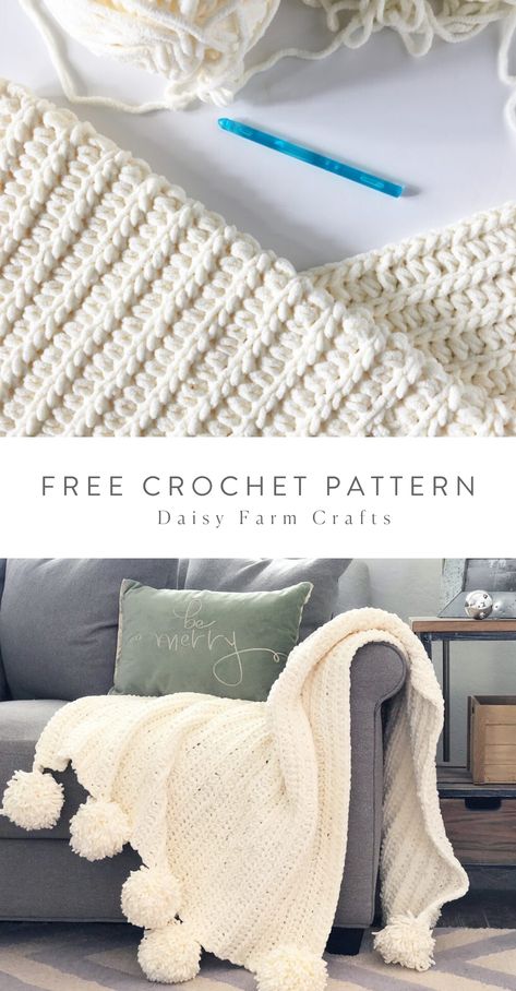 Crochet Blanket Patterns Bernat, Crochet Pom Pom, Chunky Crochet Blanket Pattern, Chenille Blanket, Pom Pom Blanket, Chunky Crochet Blanket, Crochet For Beginners Blanket, Crochet Bedspread, Crochet Afghans