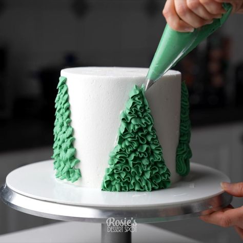 4 Christmas Tree Buttercream Designs To Try These Holidays | vegetable, buttercream, design, holiday | In todays project, we have used the star tip (332), leaf tip (#352), and the petal tip (#104) to create these fun and simply Christmas tree designs. I... | By Rosie's Dessert Spot | Facebook Frosting Christmas Tree, Xmas Bakes, Piping Buttercream, Christmas Tree Designs, Buttercream Designs, Frosted Christmas Tree, Cake Decorating Frosting, Decorating Cakes, Cake Inspo