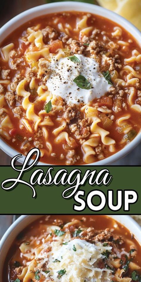 🍲 Lasagna Soup is the perfect blend of cozy, hearty flavors in a bowl! If you love traditional lasagna but want a quick and easy weeknight dinner, this recipe is your go-to. It's packed with savory ground beef, gooey melted cheese, and a rich tomato broth that’s bursting with Italian herbs and spices. 

🌟 Try it tonight and let the rich flavors of this Lasagna Soup warm your soul!

#LasagnaSoup #EasyDinner #ComfortFood #QuickRecipes #ItalianCuisine #SoupSeason Best Lasagna Soup Recipe, Soup With Beef Broth, Soup Recipe Easy, Italian Soup Recipes, Italian Lasagna, Best Lasagna, Beef Lasagna, Lasagna Soup Recipe, Traditional Lasagna