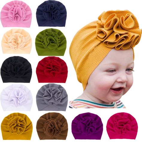 Fashion children's hats baby pure color pullover caps handmade big flower tire caps 12 colors wholesale nihaojewelry NHWO236272 Newborn Turban Hat, Big Donut, Newborn Turban, Toddler Head Wrap, Baby Bow Hats, Baby Turban Hat, Cotton Beanie, Baby Turban, New Born Baby