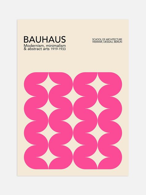 Add a bold and maximalist style to your interior with our bright pink geometric Bauhaus Poster. With its eye catching colour this poster is sure to make a statement to any home or office interior. Embrace the timeless design of Bauhaus and enhance your home decor today. Geometric Shape Poster Design, Bauhaus Wedding, Interior Poster Design, Maximalist Graphic Design, Graphic Design Geometric, Bauhaus Graphic Design, Geometrical Prints, Pink Maximalist, Bauhaus Shapes