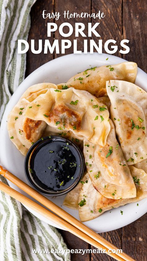 Easy homemade pork dumplings. The best pork filling and a simple method for getting delicious dumplings at home! Dumpling Wrapper, Asian Inspired Salad, Pork Dumplings, Pork Dumpling, Homemade Dumplings, Pot Stickers, Dumpling Recipe, Ground Pork, Asian Dishes