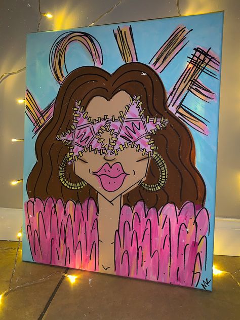 Funky Lady Paintings, Y2k Art Painting, Gals In Glasses Paintings, Girls Night Painting Ideas, Funky Girl Painting, Gals In Glasses, Boujee Paintings, Trendy Paintings, Preppy Artwork